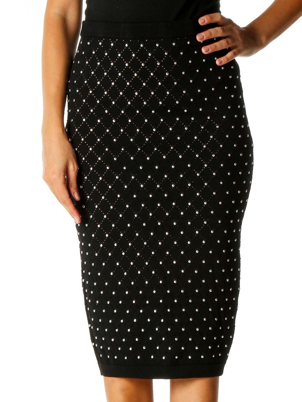 MICHAEL Michael Kors Black Pencil Skirt with Silver Stud Detailing